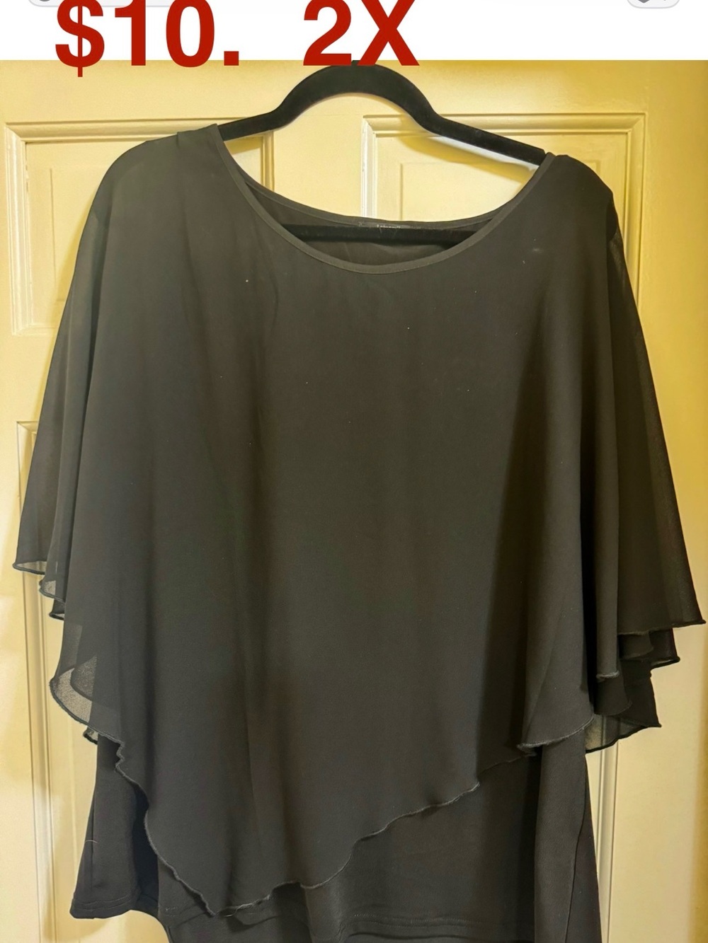 Black Layered Chiffon Overlay Blouse Women's